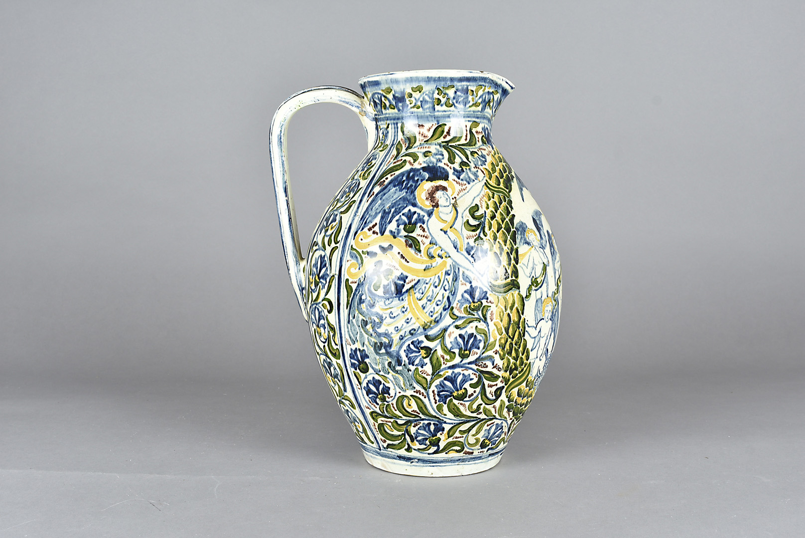 A large Della Robbia dated terracotta jug